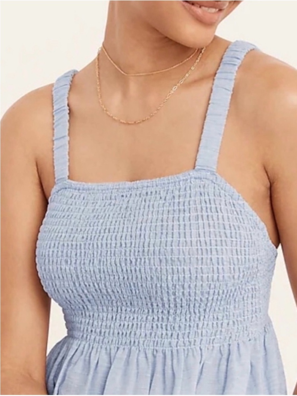 J. Crew Smocked Beach Midi Dress in Linen-Cotton Blend Blue L Large Coastal Prep - Picture 3 of 10